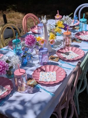Sweet birthday party - Custom table decor, bounce house, and balloons