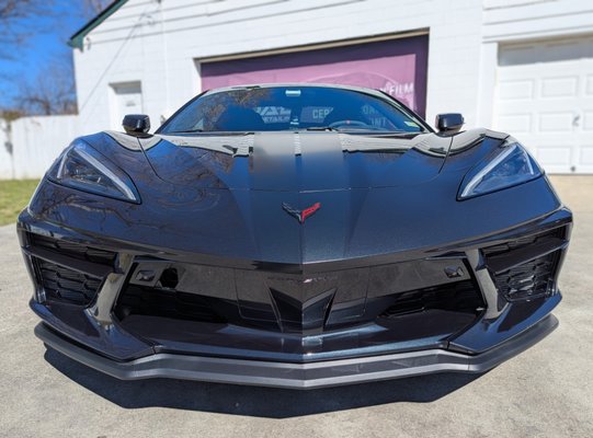 C8 Full Front PPF Application - This C8 received a full front (hood, front bumper, front fenders, mirrors) PPF application that has a lifetime manufacturer warranty and our 5-year ceramic coating. C8 Full Front PPF Application - This C8 received a full front (hood, front bumper, front fenders, mirrors) PPF application that has a lifetime manufacturer warranty and our 5-year ceramic coating.