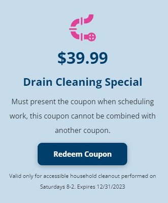 $39.99 Drain Cleaning Special! - $39.99 drain cleaning via cleanout access!