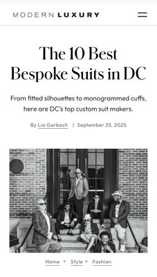 Recognized by Modern Luxury as One of DC’s Top 10 Bespoke Suitmakers - ✨ Honored to be featured by Modern Luxury among DC’s Best Bespoke Suitmakers. 🕴️
For over five decades, we’ve believed that true style is measured in the details — the hand-stitched lapel, the perfect drape, the quiet confidence of a suit made just for you. 🧵
To our clients who trust us with their most meaningful moments — thank you. This recognition is as much yours as it is ours.
Explore the full feature below 👇
modernluxury.com/best-suits-dc Recognized by Modern Luxury as One of DC’s Top 10 Bespoke Suitmakers - ✨ Honored to be featured by Modern Luxury among DC’s Best Bespoke Suitmakers. 🕴️
For over five decades, we’ve believed that true style is measured in the details — the hand-stitched lapel, the perfect drape, the quiet confidence of a suit made just for you. 🧵
To our clients who trust us with their most meaningful moments — thank you. This recognition is as much yours as it is ours.
Explore the full feature below 👇
modernluxury.com/best-suits-dc
