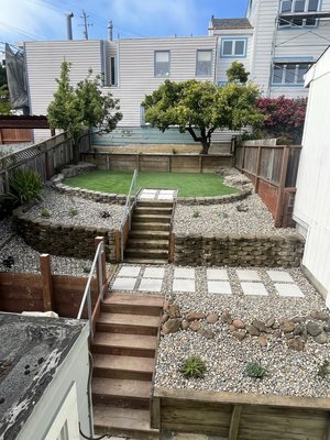 Artifical Turf Installation - This landscape was done in Glen park San Francisco. We removed almost everything besides 2 trees the client really liked. The turf we installed was sequoia it’s dog friendly and does great with dogs. Client wanted some low maintenance plants so we did a lot of succulents around the yard in different sizes. The project turned out great!!
