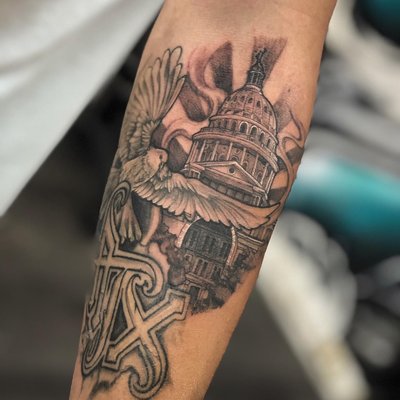 Back and Grey tattoos - Black and grey tattoo by Owner and operator of For the People tattoo studio, Nathan Stax. IG @ink_by_stax
