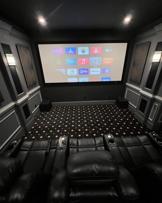 Movie Theater Room with Pattern Carpet - Movie Theater Room Pattern Carpet Installation by Neo Flooring. Call us today. Movie Theater Room with Pattern Carpet - Movie Theater Room Pattern Carpet Installation by Neo Flooring. Call us today.
