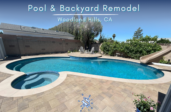 Simi Pool and Backyard Upgrade - When our wonderful customers decided it was time to renovate their pool and backyard, we were so excited to see the final results. We are happy to share them with you here so you can also see what a facelift can do for your tired, older pool.
The equipment area was a major upgrade, and the patio pavers really highlight the unique features of this pool. The spa turned out gorgeous and the waterline tile and pebble colors blend perfectly to make this pool a stunning remodel! Simi Pool and Backyard Upgrade - When our wonderful customers decided it was time to renovate their pool and backyard, we were so excited to see the final results. We are happy to share them with you here so you can also see what a facelift can do for your tired, older pool.
The equipment area was a major upgrade, and the patio pavers really highlight the unique features of this pool. The spa turned out gorgeous and the waterline tile and pebble colors blend perfectly to make this pool a stunning remodel!