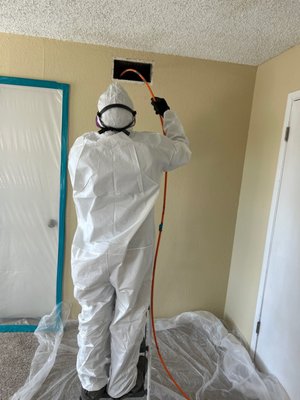 Mold Remediation - This mold remediation project took place within the tenant's air duct system, negatively impacting their health over time. Upon their call for assistance, we promptly responded, conducting a thorough inspection that revealed the presence of mold spores. Immediate action was taken to address the issue.
To commence the remediation process, we initiated an antimicrobial treatment to eliminate mold spores. All items in the affected room were removed, disinfected, and the room was sealed to prevent spores from escaping. Two dehumidifiers and air scrubbers were deployed to enhance disinfection. The air duct underwent a thorough cleaning process, with the removal of all mold growth. Additionally, we performed HEPA vacuuming on the carpet, walls, and ceiling, while the entire room was wiped down using antimicrobial cleaning agents.
Throughout the entire procedure, our team adhered to industry protocols and stringent safety measures, ensuring the restoration of clean and healthy air ducts. This comprehensive approach allowed the tenant to return to a home free from mold. Mold Remediation - This mold remediation project took place within the tenant's air duct system, negatively impacting their health over time. Upon their call for assistance, we promptly responded, conducting a thorough inspection that revealed the presence of mold spores. Immediate action was taken to address the issue.
To commence the remediation process, we initiated an antimicrobial treatment to eliminate mold spores. All items in the affected room were removed, disinfected, and the room was sealed to prevent spores from escaping. Two dehumidifiers and air scrubbers were deployed to enhance disinfection. The air duct underwent a thorough cleaning process, with the removal of all mold growth. Additionally, we performed HEPA vacuuming on the carpet, walls, and ceiling, while the entire room was wiped down using antimicrobial cleaning agents.
Throughout the entire procedure, our team adhered to industry protocols and stringent safety measures, ensuring the restoration of clean and healthy air ducts. This comprehensive approach allowed the tenant to return to a home free from mold.