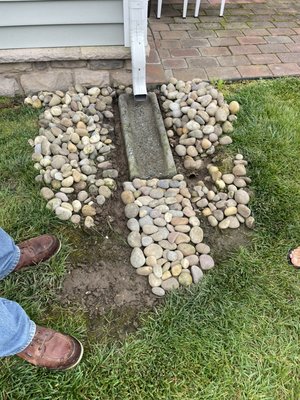 Down spout repairs - For this client, they wanted their drain pipes further away from their home. We went out, assessed the area and provided them with the solution they wanted. Down spout repairs - For this client, they wanted their drain pipes further away from their home. We went out, assessed the area and provided them with the solution they wanted.