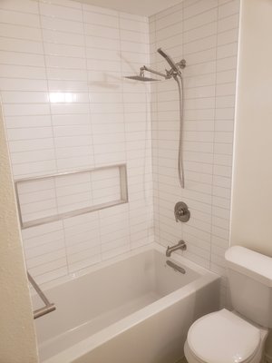Bathroom remodel (modern symmetrical subwaytile) - This bathroom remodel we removed the old shower replaced it with a 32" kohler soaker tub and new Plumbing fixtures. And then installed new w Bathroom remodel (modern symmetrical subwaytile) - This bathroom remodel we removed the old shower replaced it with a 32" kohler soaker tub and new Plumbing fixtures. And then installed new w