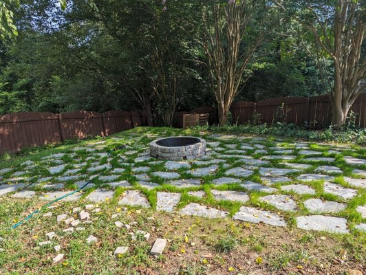 Natural Flagstone Patio June 2023 - Check out this natural flagstone patio area we created for our client. This was done with Chocolate Grey Flagstone and finished with grass seeding. for immediate grass results we can also finish with fresh sod. Natural Flagstone Patio June 2023 - Check out this natural flagstone patio area we created for our client. This was done with Chocolate Grey Flagstone and finished with grass seeding. for immediate grass results we can also finish with fresh sod.
