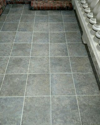 Outdoor deck - This outdoor deck had stained grout and tiles with dirt and grime. After cleaning the tile and grout we colorsealed the grout with a titanium epoxy colorseal that will not stain or peel and will last indefinitely. Outdoor deck - This outdoor deck had stained grout and tiles with dirt and grime. After cleaning the tile and grout we colorsealed the grout with a titanium epoxy colorseal that will not stain or peel and will last indefinitely.
