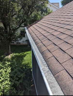 St. Louis Filter Install - This job required re-pitching of the system, which we always make sure is set up to maximize water flow. Gutter systems are not effective if they are not installed with the proper pitch and brackets. Owner was quite happy.