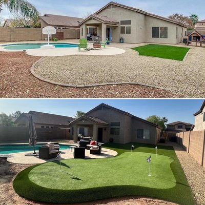 Before and After - Check out this before and after backyard with a new putting green!