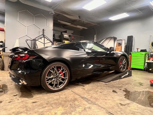 2024 Chevy Corvette C8 - This car was completely tinted in our Xpel Window film. WS and sides plus small rear window in XR+. We then wrapped the whole car in Stealth PPF. All the carbon and dark metallic trim was done in gloss to separate the detail from the wrap.
Still to add Borla exhaust and Paragon envetari Carbon fiber intake. 2024 Chevy Corvette C8 - This car was completely tinted in our Xpel Window film. WS and sides plus small rear window in XR+. We then wrapped the whole car in Stealth PPF. All the carbon and dark metallic trim was done in gloss to separate the detail from the wrap.
Still to add Borla exhaust and Paragon envetari Carbon fiber intake.