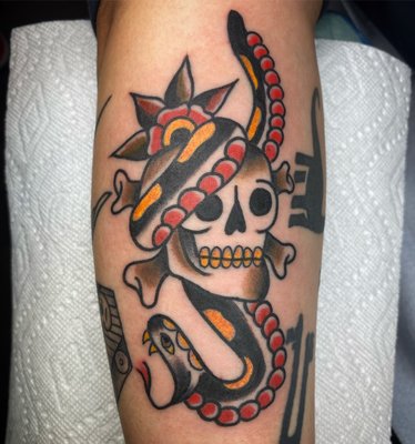 Chris Suicide Tattoo Work - This tattoo work represent's Chris' Vision, His tattoo style is traditional tattooing, bold and bright Chris Suicide Tattoo Work - This tattoo work represent's Chris' Vision, His tattoo style is traditional tattooing, bold and bright