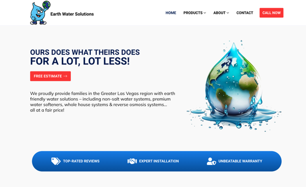 WordPress Website for Water Purification Company in Las Vegas - Earth Water Solutions approached Couve Creative with an outdated website that no longer served their growing business. The site contained old information, lacked modern functionality, and failed to generate meaningful traffic outside their stronghold in Henderson, despite servicing all of Las Vegas and its sub-neighborhoods. It was clear they needed a strategic overhaul to expand their reach and better represent their services.
Although Earth Water Solutions excelled in the Henderson area, their online presence didn’t reflect the full scope of their capabilities or service areas. Their website struggled to attract traffic from Las Vegas and its surrounding neighborhoods, limiting their growth potential. The challenge was to modernize their website while creating a content strategy that would drive traffic and convert visitors into customers across all their service areas.
We worked closely with Earth Water Solutions to define their goals and craft a strategy that would position them as a trusted leader in water treatment services across Las Vegas. Our approach included:
The results exceeded expectations. Since launching the new website, Earth Water Solutions has seen 2x the traffic from organic visitors, without any ad placements. Calls and inquiries are now coming from all over Las Vegas, not just Henderson, broadening their customer base and enabling significant business growth. This increased visibility and accessibility have allowed Earth Water Solutions to excel in their industry, with an influx of new business and enhanced community recognition. WordPress Website for Water Purification Company in Las Vegas - Earth Water Solutions approached Couve Creative with an outdated website that no longer served their growing business. The site contained old information, lacked modern functionality, and failed to generate meaningful traffic outside their stronghold in Henderson, despite servicing all of Las Vegas and its sub-neighborhoods. It was clear they needed a strategic overhaul to expand their reach and better represent their services.
Although Earth Water Solutions excelled in the Henderson area, their online presence didn’t reflect the full scope of their capabilities or service areas. Their website struggled to attract traffic from Las Vegas and its surrounding neighborhoods, limiting their growth potential. The challenge was to modernize their website while creating a content strategy that would drive traffic and convert visitors into customers across all their service areas.
We worked closely with Earth Water Solutions to define their goals and craft a strategy that would position them as a trusted leader in water treatment services across Las Vegas. Our approach included:
The results exceeded expectations. Since launching the new website, Earth Water Solutions has seen 2x the traffic from organic visitors, without any ad placements. Calls and inquiries are now coming from all over Las Vegas, not just Henderson, broadening their customer base and enabling significant business growth. This increased visibility and accessibility have allowed Earth Water Solutions to excel in their industry, with an influx of new business and enhanced community recognition.