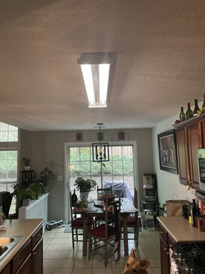 Kitchen lighting upgrade - This was a fixture removal and updated lighting.
Removing old outdated fluorescent fixture.
Installation of 6” LLED Recessed Can Lighting Kitchen lighting upgrade - This was a fixture removal and updated lighting.
Removing old outdated fluorescent fixture.
Installation of 6” LLED Recessed Can Lighting