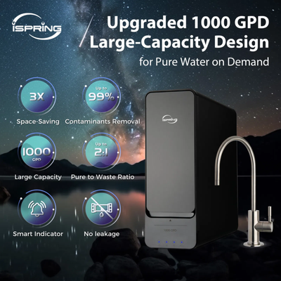 Tankless RO System - Advanced Tankless RO System 500 Gallons Per Day - NSF/ANSI 58 Certified .
Fast Water Flow
No Tank Needed
Filter Status Indicators 
2:1 Pure to Waste Ratio
Fill Up a Cup in 9 Seconds