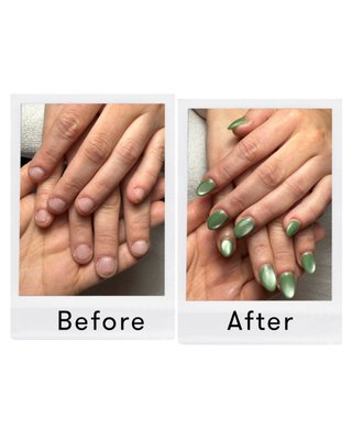 Extra length? Yes, please! - This client came in with short nails and was looking to add some length and a fresh new look.
We started with gentle cuticle care and made sure her nail beds were clean and prepped before applying Gel-X extensions.
She mentioned she wanted something green, so I suggested a jade-inspired cat eye design—her first time trying cat eye. Extra length? Yes, please! - This client came in with short nails and was looking to add some length and a fresh new look.
We started with gentle cuticle care and made sure her nail beds were clean and prepped before applying Gel-X extensions.
She mentioned she wanted something green, so I suggested a jade-inspired cat eye design—her first time trying cat eye.