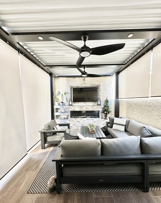 Motorized Outdoor Shades - Customer wanted Solar Shades for privacy and UV protection with a 3 day turnaround. Motorized Outdoor Shades - Customer wanted Solar Shades for privacy and UV protection with a 3 day turnaround.