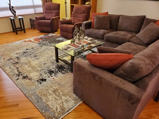 Scottsdale Home - Living Room - The client wanted a magnificent artistic contemporary rug and selected this beautiful piece of art for their living room going perfectly with the interiors and other furnishings.