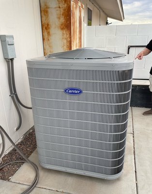 4 Ton Carrier Split System - This was a 17 year old unit replacement.We installed a new unit, air handler and thermostat. Reach out to Arizona EZ AC for your heating and cooling needs. 4 Ton Carrier Split System - This was a 17 year old unit replacement.We installed a new unit, air handler and thermostat. Reach out to Arizona EZ AC for your heating and cooling needs.