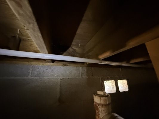 Re-pipe of a main waterline from the city into a crawlspace - This was done from the city main up into the church basement installed a whole new waterline and pressure reducing valve. There was a five-year warranty on the parts and the labor. Re-pipe of a main waterline from the city into a crawlspace - This was done from the city main up into the church basement installed a whole new waterline and pressure reducing valve. There was a five-year warranty on the parts and the labor.