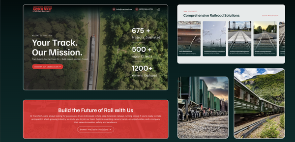 Trach Teck Redesign - Track Tech Inc. delivers expert track inspection, maintenance, emergency response, and railroad construction services for short line, industrial, and commercial rail systems. We worked closely with their team to fully understand the scope of what they offer—then used that insight to build a custom WordPress site backed by a strong SEO strategy.
Our work included a full website audit, responsive web design, content writing, and search engine optimization. We created a detailed library of service pages covering everything from routine maintenance to full-scale construction. We also developed industry-specific pages tailored to their key audiences: short line operators, industrial facilities, and commercial property owners.
To help boost visibility and authority, we supported the site with ongoing SEO, social media marketing, and a portfolio section that showcases real-world projects and results. The final product is a fast, clean, and easy-to-navigate website that reflects the trust and reliability Track Tech brings to every job. Trach Teck Redesign - Track Tech Inc. delivers expert track inspection, maintenance, emergency response, and railroad construction services for short line, industrial, and commercial rail systems. We worked closely with their team to fully understand the scope of what they offer—then used that insight to build a custom WordPress site backed by a strong SEO strategy.
Our work included a full website audit, responsive web design, content writing, and search engine optimization. We created a detailed library of service pages covering everything from routine maintenance to full-scale construction. We also developed industry-specific pages tailored to their key audiences: short line operators, industrial facilities, and commercial property owners.
To help boost visibility and authority, we supported the site with ongoing SEO, social media marketing, and a portfolio section that showcases real-world projects and results. The final product is a fast, clean, and easy-to-navigate website that reflects the trust and reliability Track Tech brings to every job.