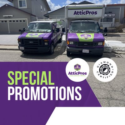Special Promotions - 🎉Special Offer Alert: Save $150 on Rodent Removal & Attic Cleaning!🎉

Dealing with rodents or a messy attic? We've got your back with an amazing $150 Off deal for both Rodent Removal and Attic Cleaning.

🐭 $150 Off Rodent Removal: Say goodbye to unwanted pests. Our experts will take care of rodents so you can enjoy a pest-free home. Get $150 Off now and reclaim your space!

🏠 $150 Off Attic Cleaning: Transform your attic with a thorough cleaning at a discounted price. Enjoy a fresh, clean space while saving $150.

🌟 Why Us?

Experience: We're pros at rodent removal and attic cleaning.
Full Service: We provide complete solutions to prevent future issues.
Happy Customers: Your satisfaction is what drives us.
Modern Methods: We use the latest techniques for the best results.
Affordable: Our $150 Off promo makes quality service budget-friendly.
📅 Limited Time: Don't wait too long – these deals won't stick around.

📞 How to Get This Deal:

Contact us through Yelp or call us.
Mention "Yelp Promo" when booking to get $150 Off each service.
🏡 Don't miss this chance to make your home clean and comfortable. Say goodbye to rodents and hello to a fresh attic with $150 Off. Contact us now!