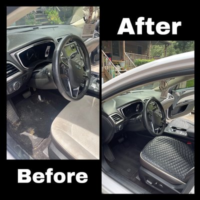 Emergency dog mess interior detail - This was a detail done mid 2024. Customer had a dog mess in the back causing the need to get it done. The completion of the detail made the horrible smell go away and the car smelled and looked great again.