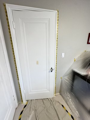 Door and window refinishing. - This window and door refinishing was a detailed one. We started sanding down doors and windows completely, removing old chipping paint. After sanding we moved to patching all imperfections. Once it was all dry we re-sanded and ready for paint! Door and window refinishing. - This window and door refinishing was a detailed one. We started sanding down doors and windows completely, removing old chipping paint. After sanding we moved to patching all imperfections. Once it was all dry we re-sanded and ready for paint!