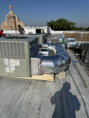 Drop Ceiling Church HVAC Project - This Church got a new forced air system added to the cathedral and got the new packaged unit installed on the roof top.