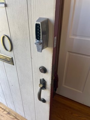 Mechanical Keypad Lock - Installed a mechanical keypad lock for a customer. These do not require batteries nor key. As is always suggested, I also disabled all the locking featuers of the current lock on the door to prevent an accidental lockout. Mechanical Keypad Lock - Installed a mechanical keypad lock for a customer. These do not require batteries nor key. As is always suggested, I also disabled all the locking featuers of the current lock on the door to prevent an accidental lockout.