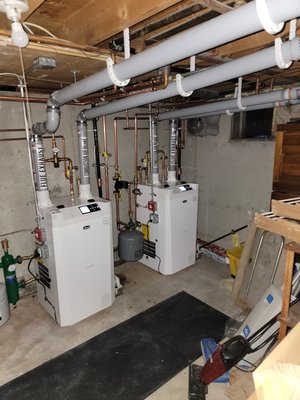 doubke combi boiler install - this job was fun! took out 2 old boilers and 2 hot water heaters and replaced them with these 2 beauties. doubke combi boiler install - this job was fun! took out 2 old boilers and 2 hot water heaters and replaced them with these 2 beauties.