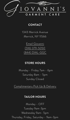 Contact Information Store Hours & Tailor Hours - Wedding Gown