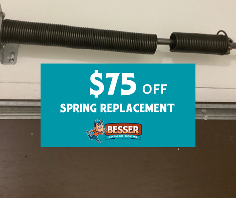 $75 OFF SPRING REPLACEMENT - Broken garage door spring? Do not let it slow you down. At Besser Garage Doors, we specialize in professional garage door spring replacement in Palm Desert and throughout the Coachella Valley.
Garage door springs are one of the most important components of your system. When they break, your door can become heavy, unsafe, or completely inoperable. Our experienced technicians quickly diagnose the issue and safely replace springs using high cycle, long lasting parts.
For a limited time, take $75 off your spring replacement and get your garage door running smoothly again.
Why homeowners in Palm Desert choose Besser Garage Doors
• Highly trained, professional technicians
• High cycle springs for longer lifespan
• Fully stocked trucks for faster repairs
• Transparent pricing with no surprises
Common signs you need a spring replacement
• Loud bang coming from the garage
• Garage door will not open or feels heavy
• Door opens unevenly or gets stuck
• Visible gap in the spring
Do not risk injury trying to fix a broken spring yourself. This repair requires specialized tools and experience. Call Besser Garage Doors today to schedule your service and take advantage of this limited time offer. $75 OFF SPRING REPLACEMENT - Broken garage door spring? Do not let it slow you down. At Besser Garage Doors, we specialize in professional garage door spring replacement in Palm Desert and throughout the Coachella Valley.
Garage door springs are one of the most important components of your system. When they break, your door can become heavy, unsafe, or completely inoperable. Our experienced technicians quickly diagnose the issue and safely replace springs using high cycle, long lasting parts.
For a limited time, take $75 off your spring replacement and get your garage door running smoothly again.
Why homeowners in Palm Desert choose Besser Garage Doors
• Highly trained, professional technicians
• High cycle springs for longer lifespan
• Fully stocked trucks for faster repairs
• Transparent pricing with no surprises
Common signs you need a spring replacement
• Loud bang coming from the garage
• Garage door will not open or feels heavy
• Door opens unevenly or gets stuck
• Visible gap in the spring
Do not risk injury trying to fix a broken spring yourself. This repair requires specialized tools and experience. Call Besser Garage Doors today to schedule your service and take advantage of this limited time offer.
