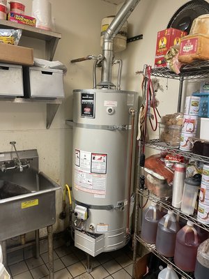 Water heater installation - This water heater installation was located in the laundry room on a platform and included a new Bradford White the connection, the expansion tank circulation pump, gas line, gas, sediment, trap, pressure, relief valve drain pipe and our two year full warranty as well as disposal of the old tank Water heater installation - This water heater installation was located in the laundry room on a platform and included a new Bradford White the connection, the expansion tank circulation pump, gas line, gas, sediment, trap, pressure, relief valve drain pipe and our two year full warranty as well as disposal of the old tank