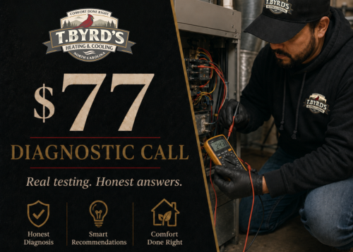Residential HVAC Repairs/Service - When your heating or cooling system isn't working properly, you need answers, not guesses. At T. Byrd's Heating & Cooling, our residential service team is trained to diagnose problems accurately, explain your options clearly, and make repairs that restore comfort without unnecessary recommendations. Residential HVAC Repairs/Service - When your heating or cooling system isn't working properly, you need answers, not guesses. At T. Byrd's Heating & Cooling, our residential service team is trained to diagnose problems accurately, explain your options clearly, and make repairs that restore comfort without unnecessary recommendations.