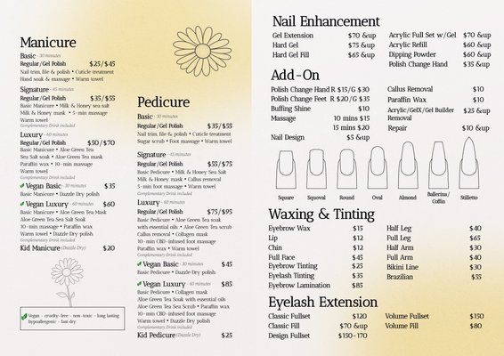Menu-- Book an Appointment Today! - Here are our services and offers updated 9/15/25