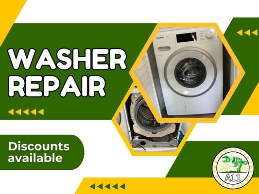 Washer repair - A11 Appliance Repair specializes in washing machine repair services. We understand that breakdowns can occur at the most unexpected time, so we are ready to help you in any situation.

Common issues that washing machine owners face are water drainage problems, electronics malfunctions, noise and vibration during the wash cycle, drum and drainage system problems. But don't worry, our experienced technicians will deal with any of these problems efficiently and quickly.

We offer a wide range of washing machine repair services. Our team is committed to completing the work in a timely manner, leaving your space clean and tidy. We are also willing to share preventive maintenance tips to extend the life of your appliance.

Don't miss your chance to get a 10% discount on your first service, as well as a great deal on a service call. We value our customers, so veterans, seniors, and returning customers can expect additional discounts.

Trust A11 Appliance Repair for quality and reliable washing machine repair. Improve your appliance service experience with us!