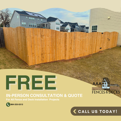 6ft High Arched Wooden Fence - Here is a 6ft high Arched Wooden Fence we built for a residential property in Holly Springs with a 5ft wide gate. Discover why homeowners rave about our arched wooden fences. Check out our 5-star reviews on Google, Angi, Yelp, etc., and envision the possibilities. Call us today to schedule a consultation!