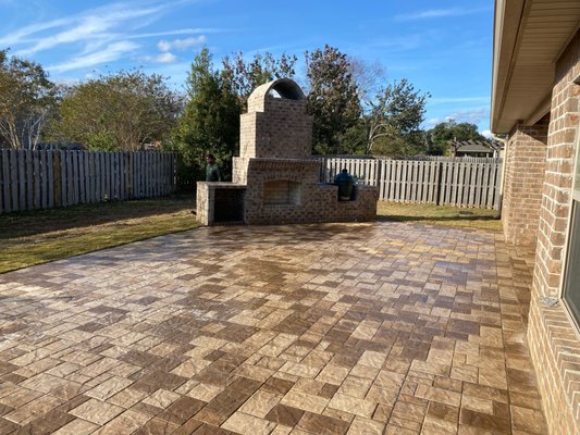 Outdoor fireplace - Paver Patio with a outdoor fireplace
