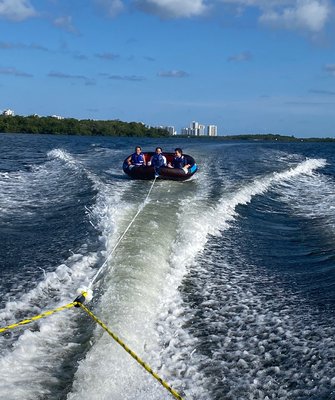 Private tubing charter - If you are looking for some fun on the water, this is it. Get ready for heart pounding, white knuckle exhilaration as you race across the water at speeds topping 35 MPH. Tubing is an entry level water sport that requires very little skill.
Up to 3 people on the tube at once.
This charter is for a maximum of 6 people. Private tubing charter - If you are looking for some fun on the water, this is it. Get ready for heart pounding, white knuckle exhilaration as you race across the water at speeds topping 35 MPH. Tubing is an entry level water sport that requires very little skill.
Up to 3 people on the tube at once.
This charter is for a maximum of 6 people.