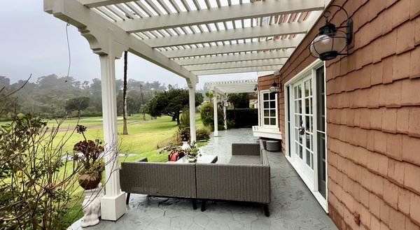 Rancho Santa Fe - Replacement of a smaller patio. Retaining walls were built extend the patio away from the residence to create more space. A new concrete patio, concrete bench, fire pit, barbecue and two wooden patio covers were built to give the landscape a more inviting setting. Rancho Santa Fe - Replacement of a smaller patio. Retaining walls were built extend the patio away from the residence to create more space. A new concrete patio, concrete bench, fire pit, barbecue and two wooden patio covers were built to give the landscape a more inviting setting.
