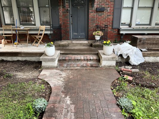 House, curb, appeal remodel - I raised the porch foundation, poured additional concrete steps to driveway changed front door with new door with custom paint job. Lime wash house. Built custom shutters.