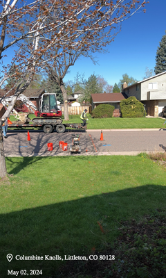 Plumbing Job in Columbine Knolls - Sewer from the house to the city Main. In grass and street.