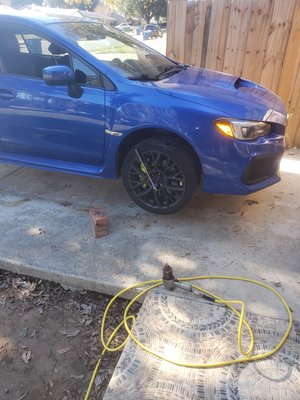 Wheel Powder Coating job - Our customer wanted their Subaru wheels recolored to a flashy gold. We sandblasted their rims down to the bare metal, and refinished it with the gold of their choosing along with a clear coat for added durability.