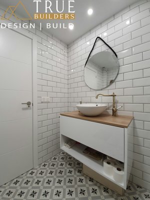 Campbell Renovation - This renovation turned out so beautiful with the brass tones with retro styled faucet and shower head. It was a pleasure of our to be able to be a part beautiful transformation for our client. Campbell Renovation - This renovation turned out so beautiful with the brass tones with retro styled faucet and shower head. It was a pleasure of our to be able to be a part beautiful transformation for our client.