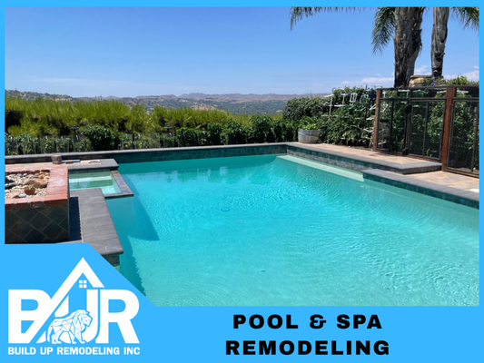 CALABASAS - Pool & Spa complate remodel. - Complete Backyard remodeling including: Pool plaster and new plumbing connected to a smart system, pavers and bullnose edge steps to add extra touch.