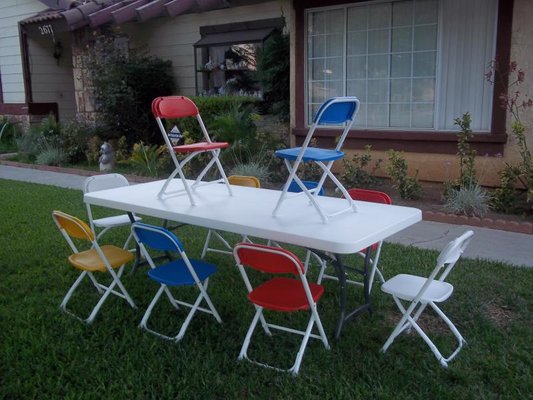 Kids Tables and Chairs - Kids Table and Chairs ages from 1-5 yrs old. 1 6ft table and 10 kids chairs. Kids Tables and Chairs - Kids Table and Chairs ages from 1-5 yrs old. 1 6ft table and 10 kids chairs.