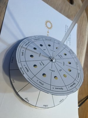 Lunar Phase Dial - This Dial shows you not only the phase of the Moon, but also the meaning of the phase - called an Aspect. All you have to do is turn the dial so that the zodiac sign that the Sun is currently in is on the left; then you look up the current Moon Sign; then you read the Aspect, asking with the accompanying keyword. You can then be creative interpreting the keyword in a way that makes sense for your life.
This model uses 12 lunar phases, based on the zodiac, rather than the usual 8 phase model. However, the 8 phases are also shown. Lunar Phase Dial - This Dial shows you not only the phase of the Moon, but also the meaning of the phase - called an Aspect. All you have to do is turn the dial so that the zodiac sign that the Sun is currently in is on the left; then you look up the current Moon Sign; then you read the Aspect, asking with the accompanying keyword. You can then be creative interpreting the keyword in a way that makes sense for your life.
This model uses 12 lunar phases, based on the zodiac, rather than the usual 8 phase model. However, the 8 phases are also shown.