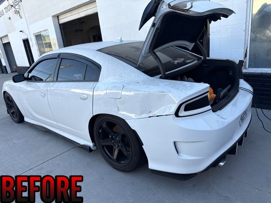 Charger Repair 2026 - e replaced the quarter panel on this Dodge Charger, and the results came out beautiful! Our customer was thrilled with the quality of the repair and left completely satisfied. If you have any questions or need collision repair, give us a call at (818) 341-7900—we're happy to help!